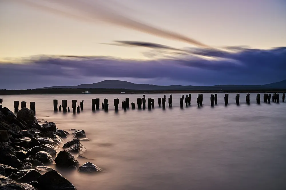 The old pier at Puerto Natales at dusk